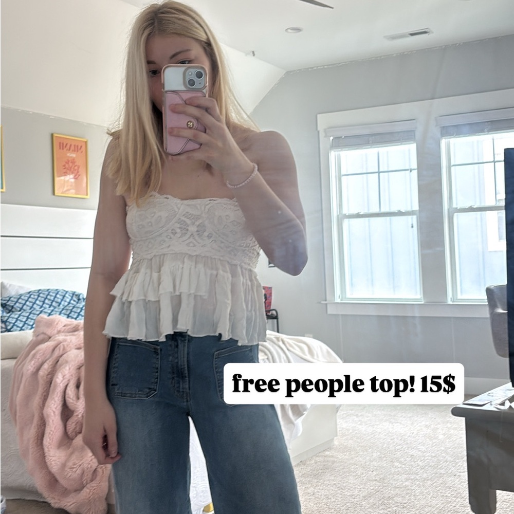 Free People Cream Lace Ruffle Blouse